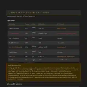 Sapere Health cardiometabolic test results showing cholesterol, ApoB, triglycerides and insulin markers